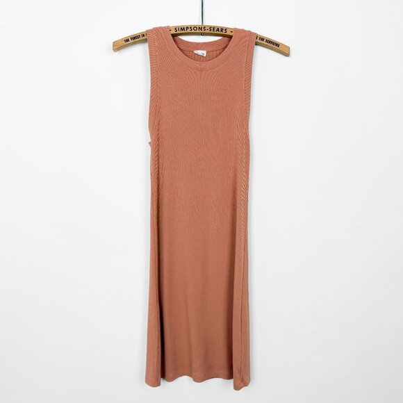 Aritzia Wilfred Free Ribbed Mini Dress Coral Peach Modal Sleeveless Size XS - Picture 1 of 5